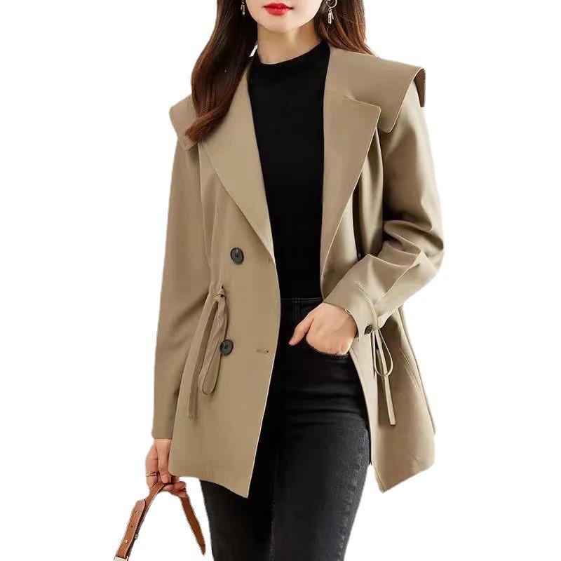Womens Short Trench Coat Casual Slim Fit Double Breasted Blazer Petites