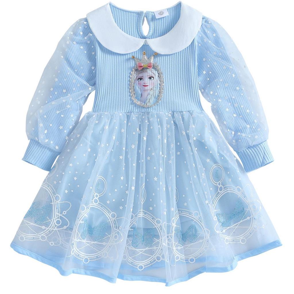 Elsa Princess Dress for Girls, New Long Sleeve Korean Style Dress, Autumn Children's Birthday Gown