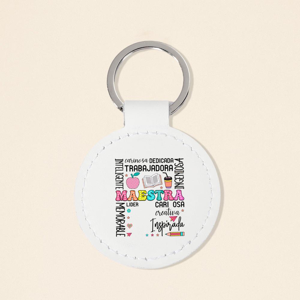 Spanish Teacher Heart Pencil Printed Leather Keychain Back To School Gifts Maestra Keyring Spanish Teacher Appreciation Gift 5X5CM