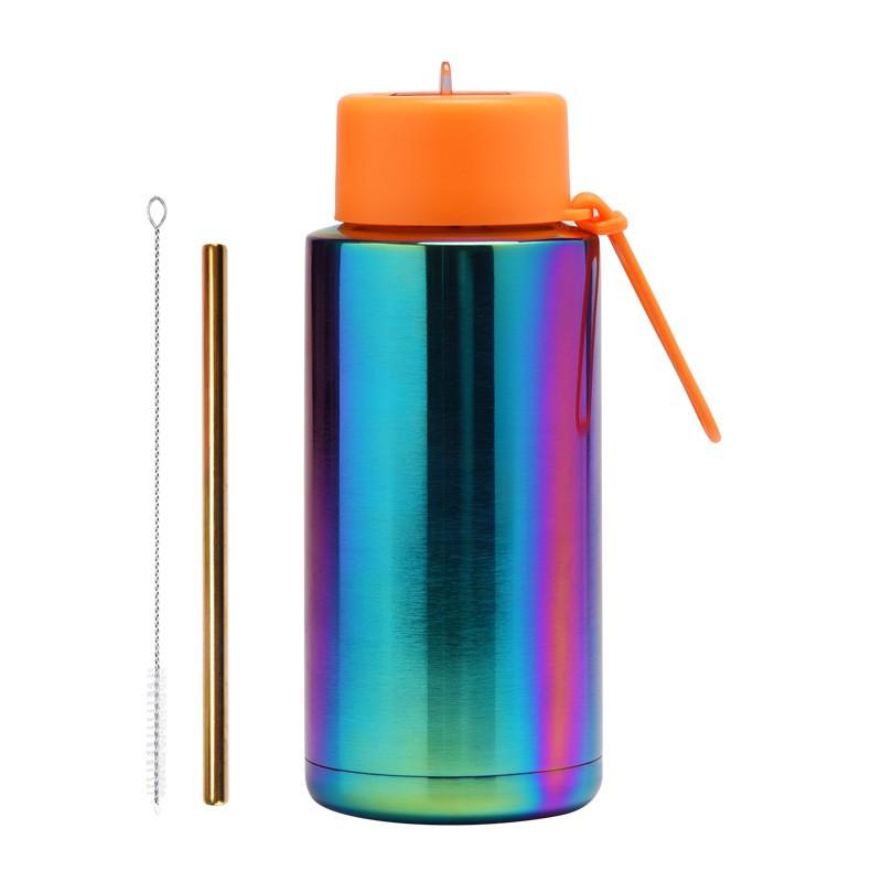 1L Large Capacity Stainless Steel Travel Water Bottle With Straw Lid Portable Outdoor Sports Insulated Cup