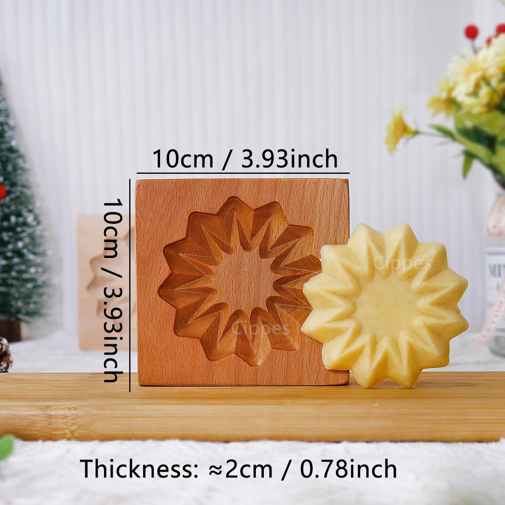 3D Wooden Cookie Cutter Moulds for DIY Baking, Engraved Embossed Biscuit Molds, for Gingerbread Fondant Christmas Gift Kitchen