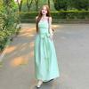 2026 new mint green sleeveless tube top dress for children's summer French vacation style waist strap long dress