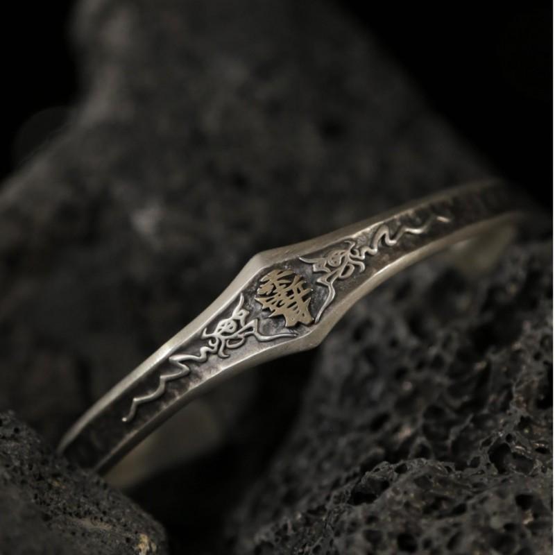 Handmade Bohemian Silver-Plated Bracelet With Mountain Spirit Flower Motif Vintage Ethnic Style Adjustable Wristband