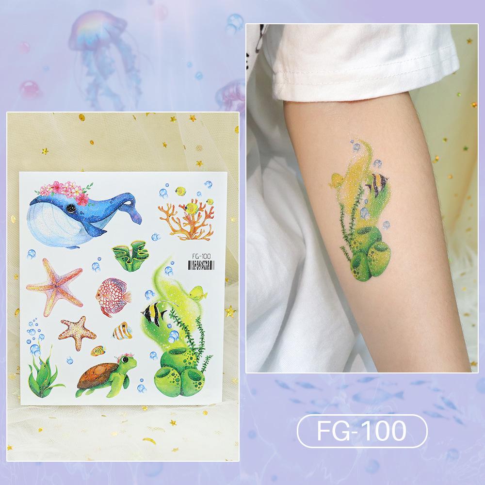 Adesivi Tatuaggio Farfalla Cartone Animato Glitter Impermeabili Principessa dell'Oceano - Trucco Temporaneo Viso a Lunga Durata