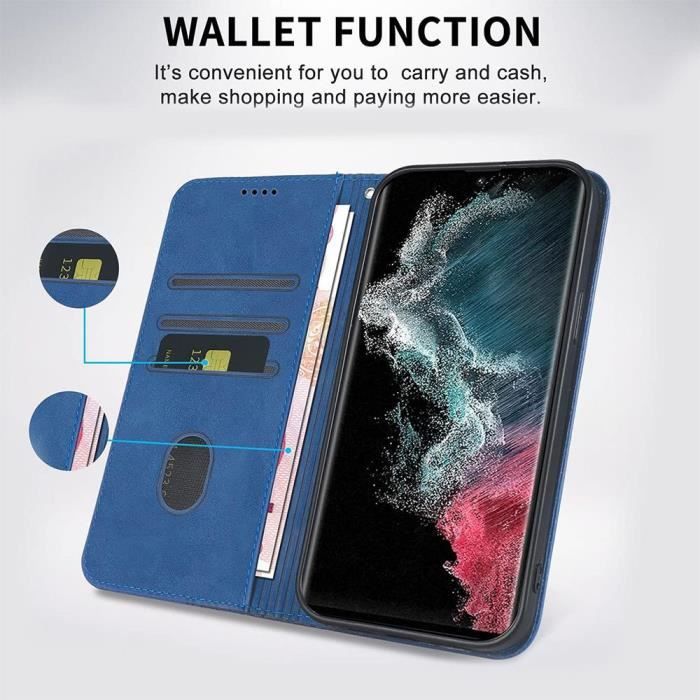 Coque + 2 Verres Trempés pour Samsung Galaxy S20 FE, Protection Cuir Synthétique Bleu Marine Fermeture Magnétique (pas pour S20)