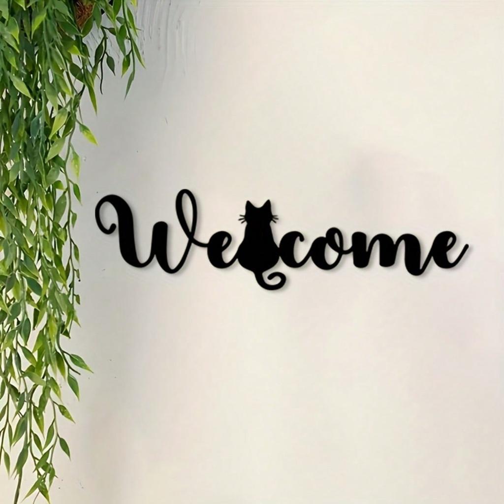 Cat Welcome Metal Wall Sign Whimsical Feline Silhouette Sculpture Home Decor Rust Resistant Pet Gift