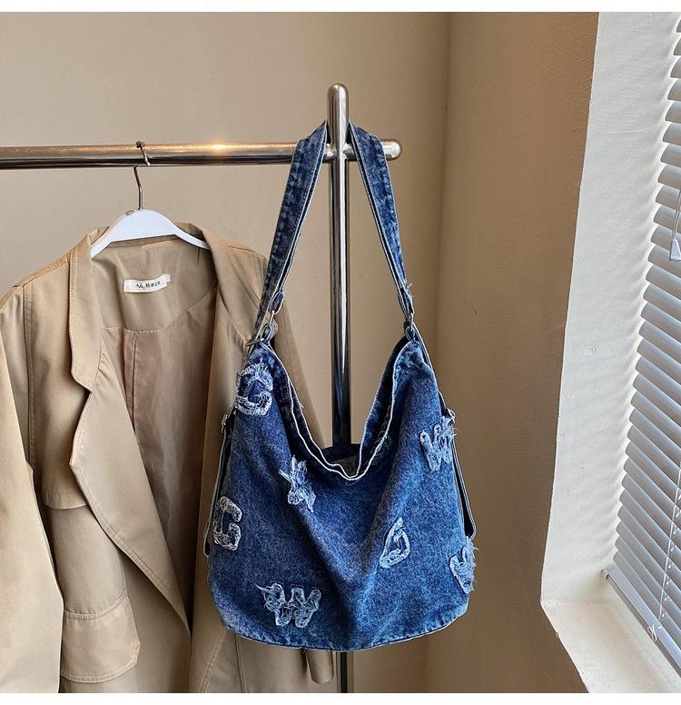 

Jianneng модная ретро повседневная простая джинсовая сумка новая ленивая универсальная сумка-тоут с алфавитом на плечо джинсовый синий