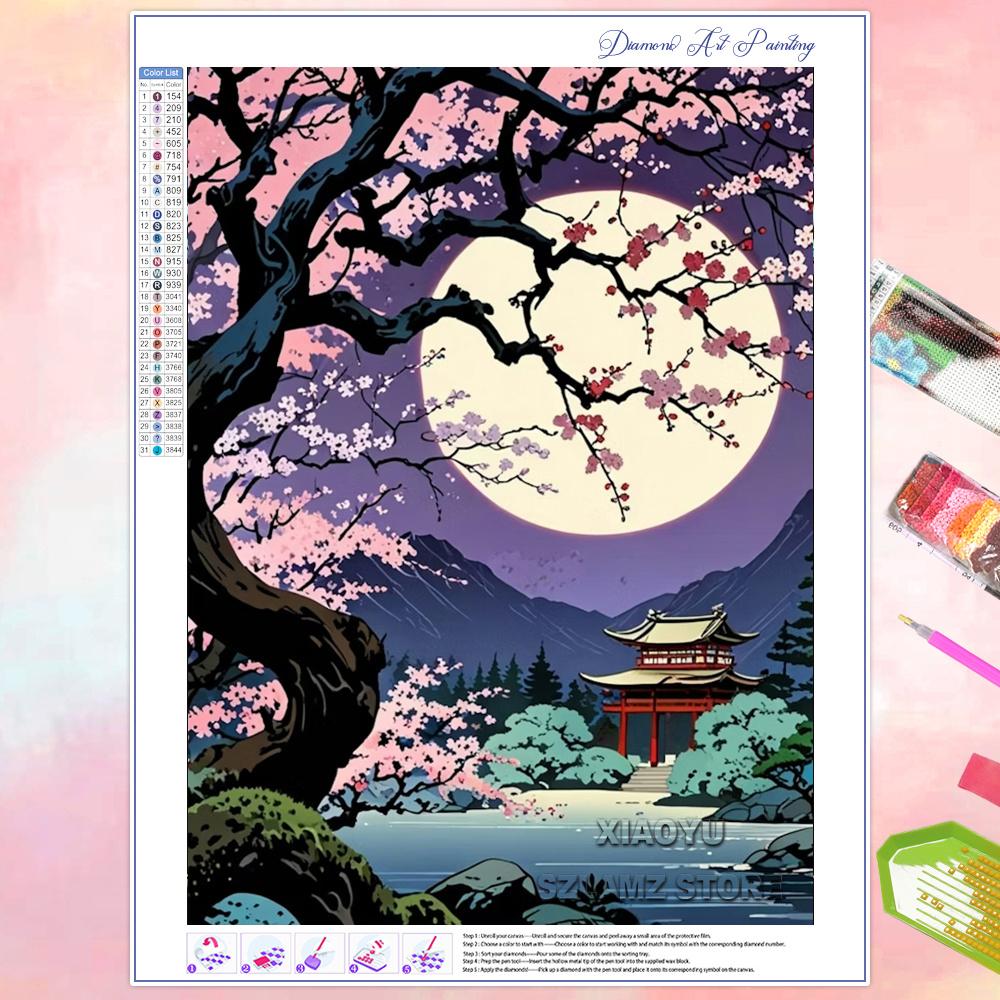 DIY Diamond Painting Cherry Blossom Fuji Mountain Landscape Mosaic Embroidery Cross Stitch Kit Living Room Home Art Wall Decor