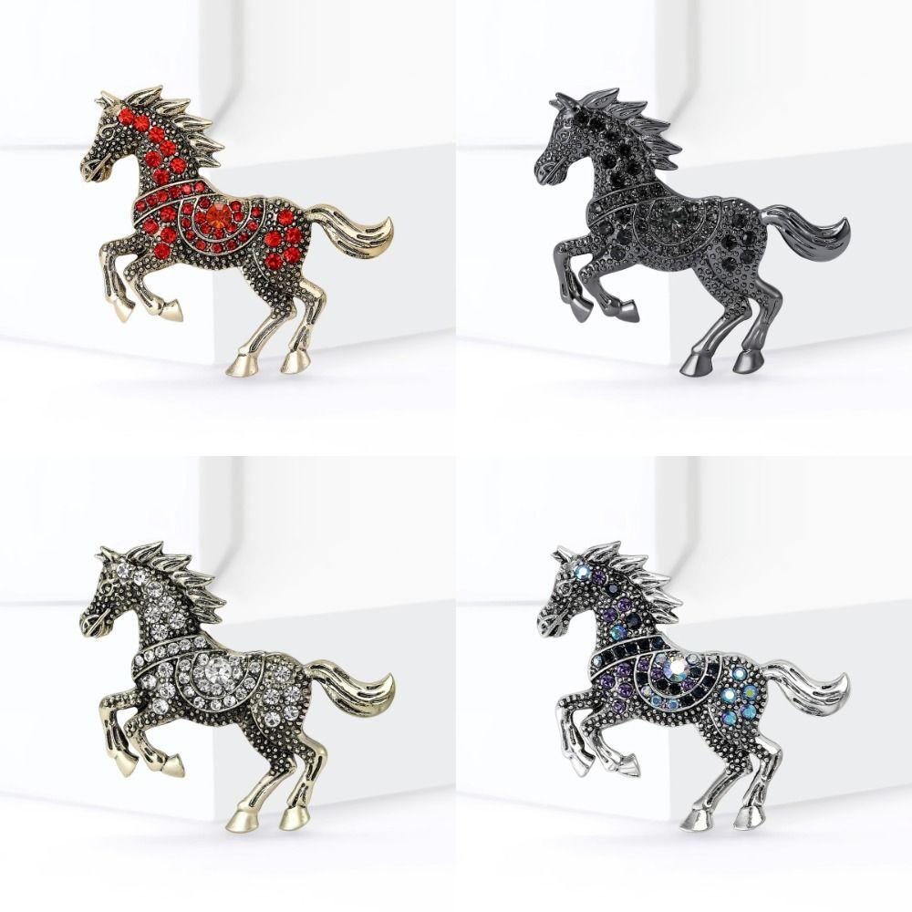 Luxury Zodiac Animal Lapel Pins Classic Metal Badge Pin Rhinestone Horse Brooches  New Year Gifts