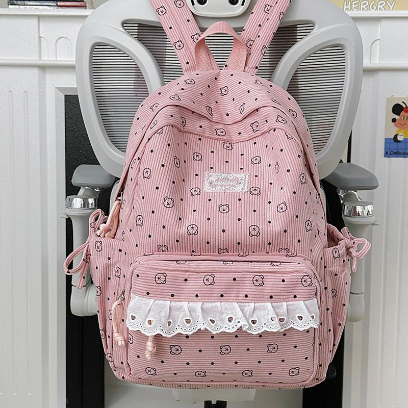 College Style Youth Travel Backpack For Girls With Nylon Material And Cartoon Pattern