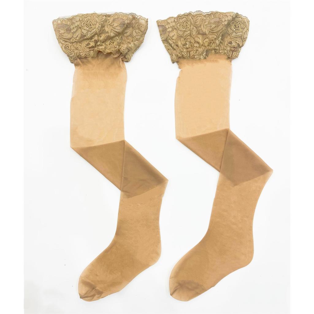 Sexy Lace Edge Meias Altas Meias Longas Ultra-finas Sobre O Joelho Meias Pretas