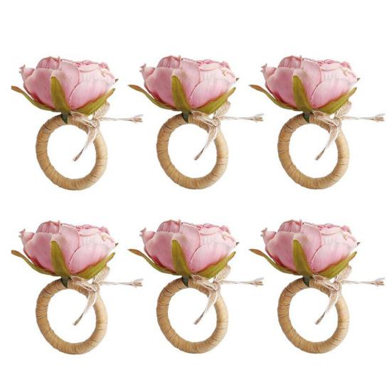 Inel de șervețel cu flori, inel de șervețel de trandafiri lucrat manual cu papion Suport de șervețel rustic pentru cină pentru petrecerile de nuntă de Ziua Îndrăgostiților