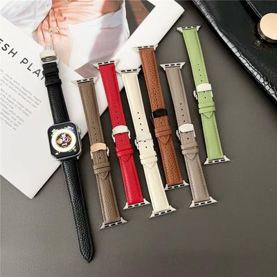 Bracelet en cuir à motif litchi pour apple watch série ultra 49mm, boucle déployante, pour iWatch 9 8 7 6 5 4 3 2 se 41mm 45mm 40mm 44mm 38 42mm, accessoires