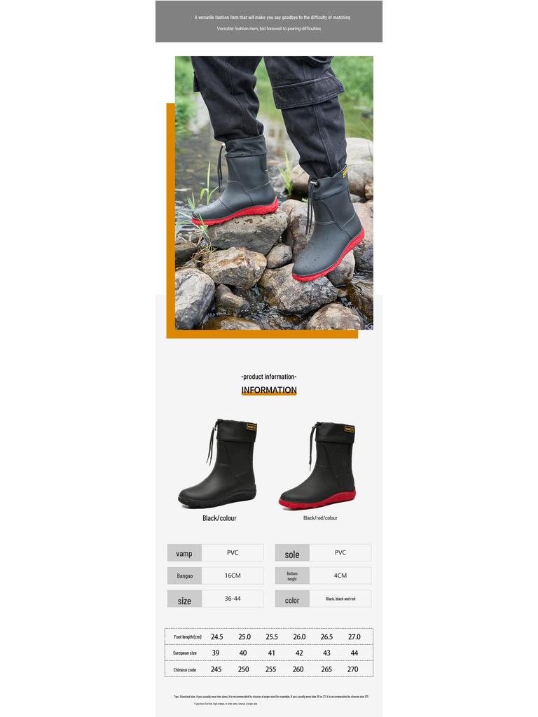 Schwarze wasserdichte Gummi-Regenstiefel mit langem Schaft - Verschleißfeste Outdoor-Sommerschuhe