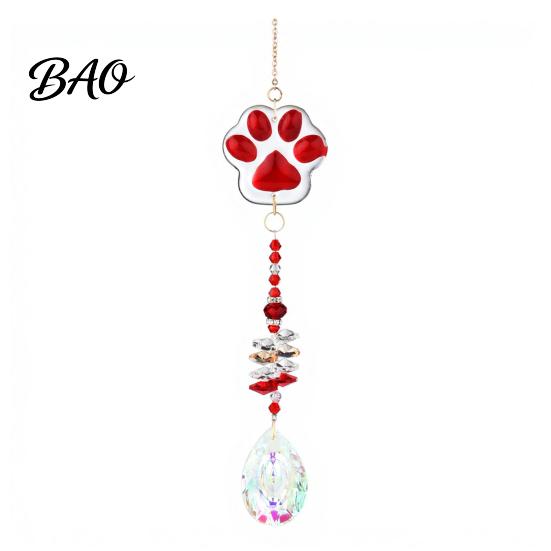 Soft Decoration Gift For Pet Owners Crystal Cat Paw Wind Chimes, Suncatchers for Windows Hanging, Swaying Layered Beads Decor Prism Rainbow