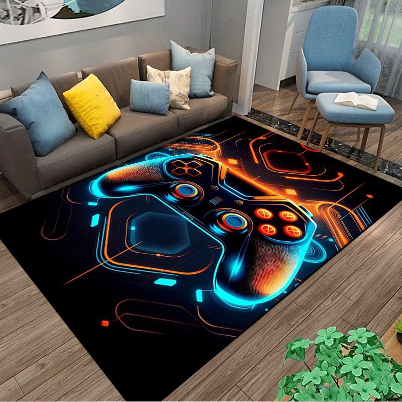 Gaming Controller Design Carpet with Neon Orange and Blue Glow Suitable for Use As an Anti-slip for Living Room Bedroom Sofas