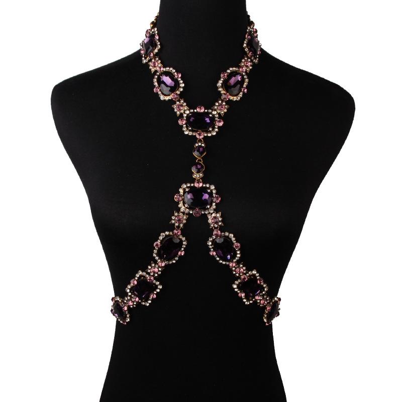 2025 New Fashion Big Glass Waist Chain Body Chains Necklace Jewelry Women Indian Statement Long Crystal Rhinestones Necklace