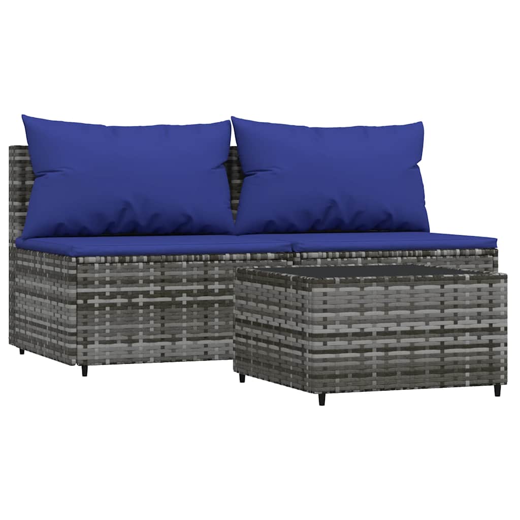 Vidaxl 3-Cz. Garden Lounge Set, Cushions, Grey PE Rattan