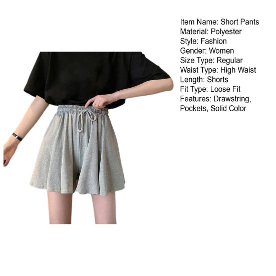 Shorts High Elastic Adjustable Drawstring Design Short Pants Solid Color Pockets Design Wide Leg