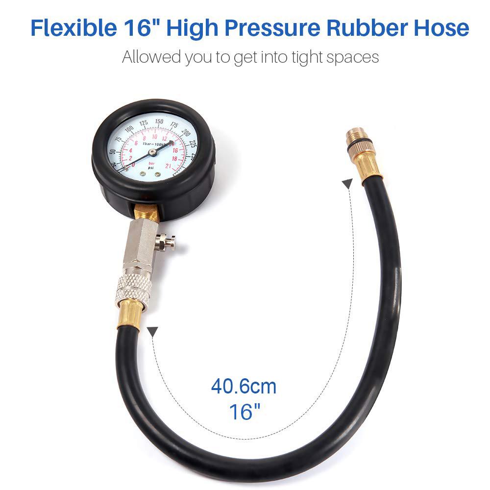 Petrol Engine Cylinder Compression Tester Kit Automotive Tool Gauge for Testing Car Motorcycle Outboard Motor Snowmobile0-300PSI