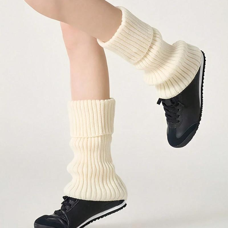 Women's Leg Warmer, White Knitted Warm Calf Socks, Suitable for Autumn and Winter