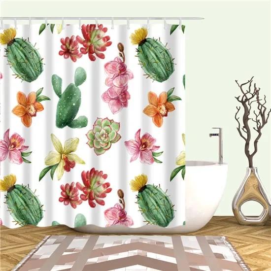 Tropical Cactus Plant Pineapple Shower Curtains Bathroom Frabic Waterproof Polyester Bath Curtain
