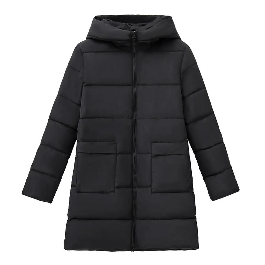 Manteau d'hiver pour femmes grande taille couleur unie à capuche chaud manteau mi-long simple pour femmes d'âge moyen et âgées