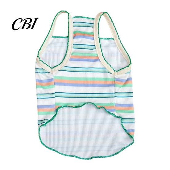 Soft Fabric Dog Tee Colorful Striped Pet T-Shirt, Sleeveless Thin Straps Breathable Apparel Tank Top with Cute Bear Embroidery for Small Dogs