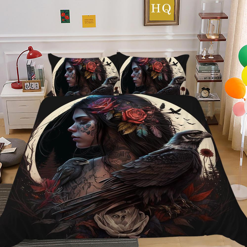Skull And Beauty Duvet Cover Set Full Size Gothic Sugar Skull Angels And Demons Bedding Set With Pillowcase Twin Double Bed Sets