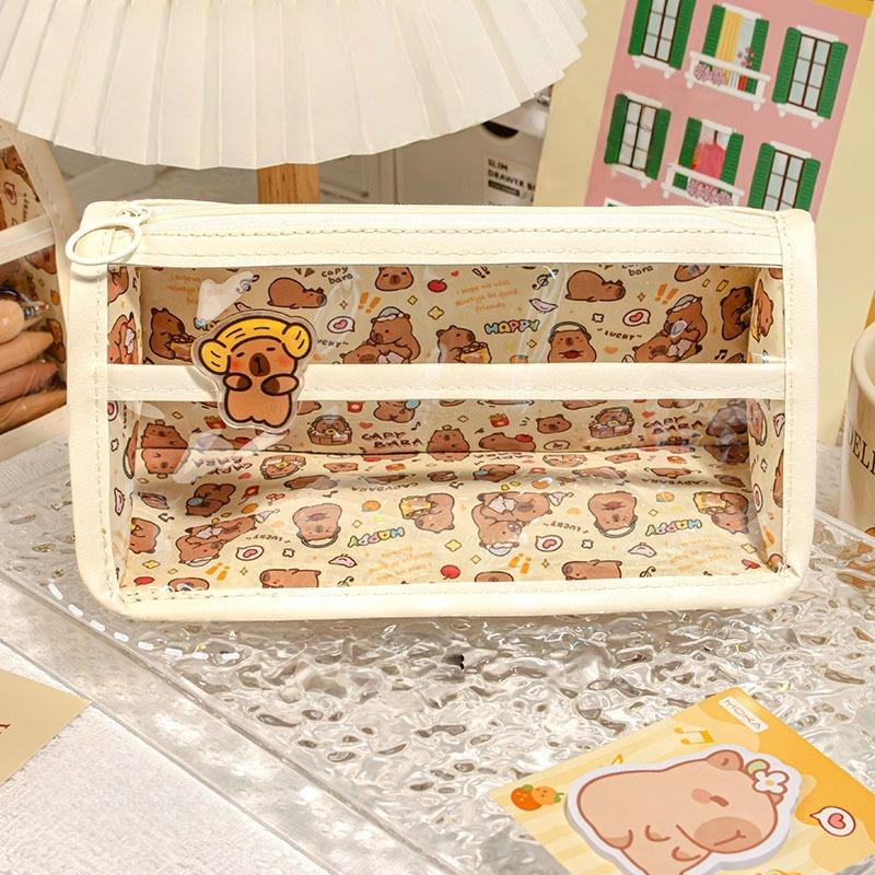 Cartoon Capybara Pencil Bag Large Capacity Storage Bags Students Pen Case Stationery Organizer Multi-Functional Makeup Bag