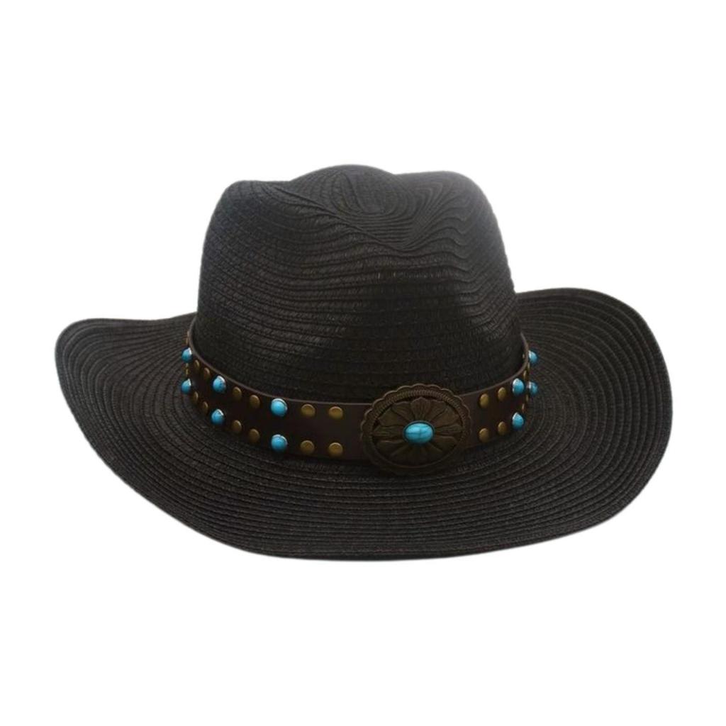 Western Cowboy Hat Famous Wind Beach Travel Straw Hat Hand-Woven Breathable Straw Hat
