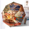1pc Christmas Bunny Family Gathering Around Fire with Presents, Outdoor Festival Gift for Fans, Travelers, Daily Use (Automatic Opening Umbrella, Fold
