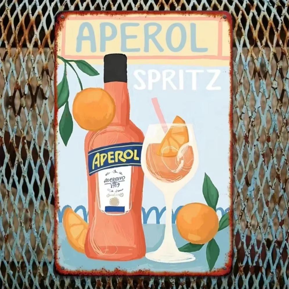 Retro Cocktail Orange Illustration Plates Frameless Iron Art for Bars Studios Ideal Gift for Artists Friends