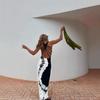 2025 Summer European & American Women's Printed Strap Backless Dress
