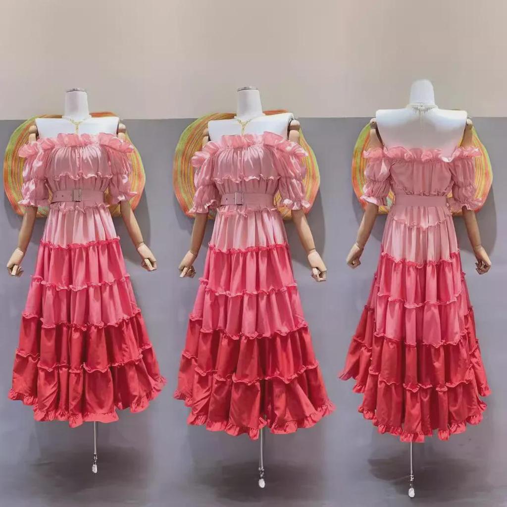 2024 One-Shoulder Gradient Ruffle Maxi Dress