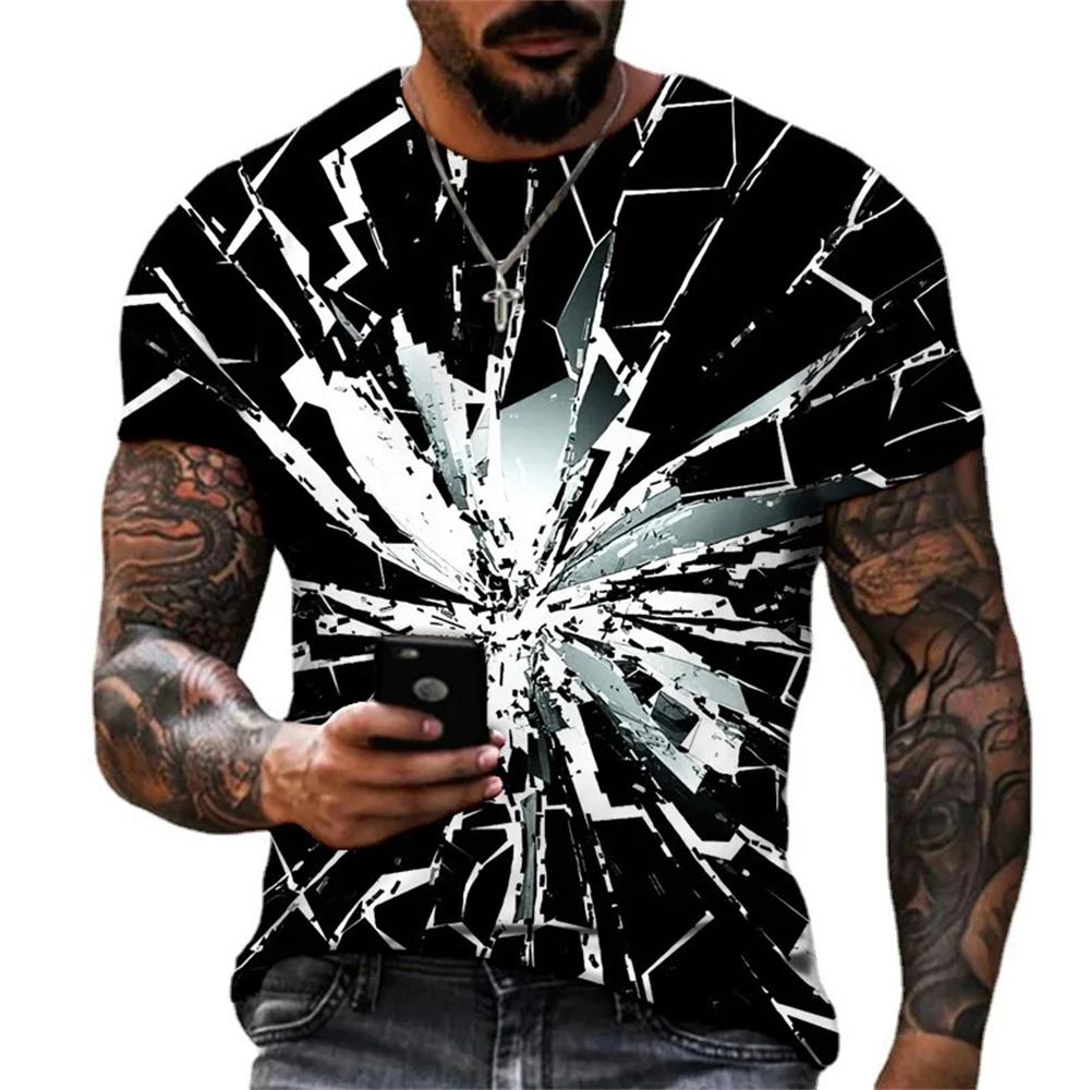 Nowa Letnia Męska Koszulka z Abstrakcyjnym Wzorem Moda Codzienna Drukowana 3D Luźna z Okrągłym Dekoltem Krótki Rękaw Uliczna Osobowość Duże Rozmiary Góry