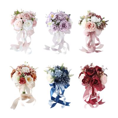 Bridal Bouquet Romantic Lifelike Artificial Rose Flower Decoration for Bride Bridesmaids Wedding Birthday Gifts Valentine's Day