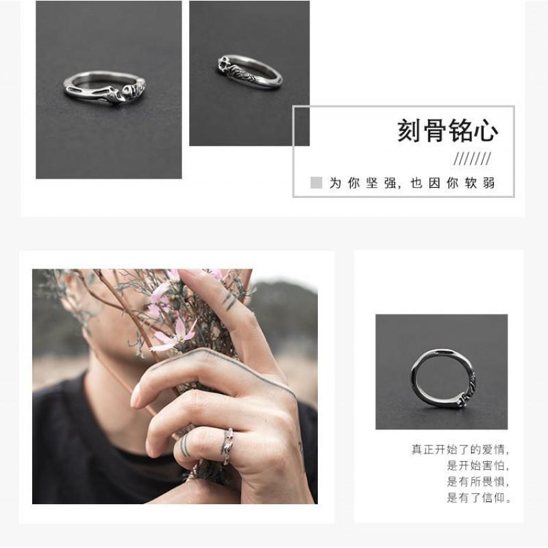 Adjustable Open Ring Couples In Rib Bone Design Vintage Plated Geometric Jewelry Unisex Student Gift