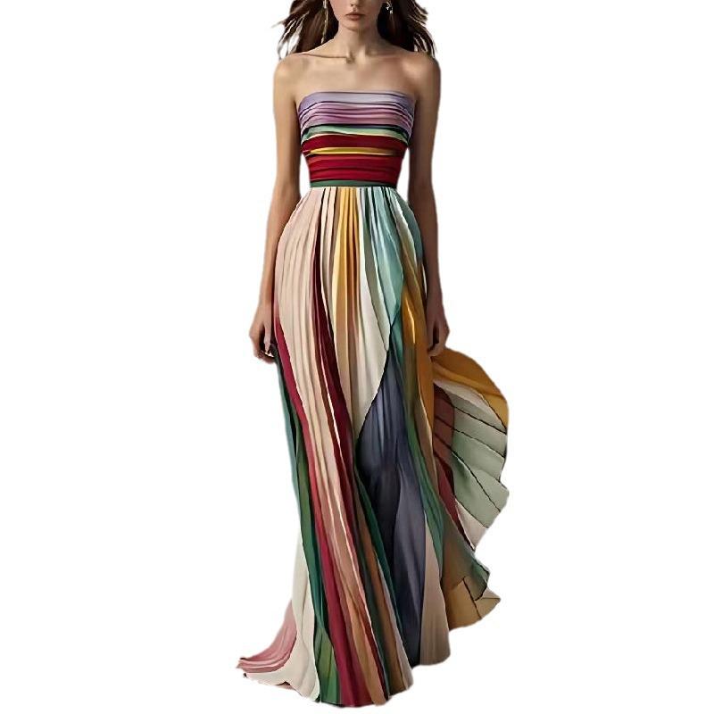 2024 Strapless Colorful Print Evening Gown - Sexy European & American Style