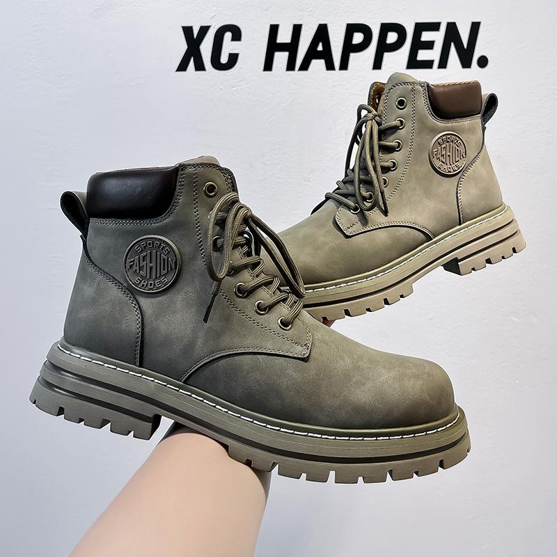 Couple's Rhubarb Boots Don't Suck, Velvet Tooling Boots, Thick-soled Height-increasing Versatile Men's Martin Boots 6519-A