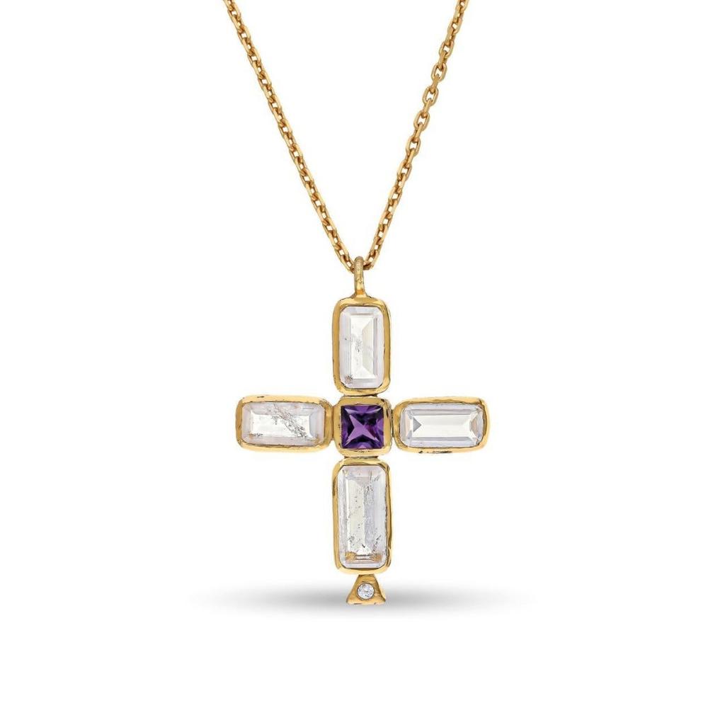 Overseas Retro Light Luxury Cross Necklace Copper Diamond-Encrusted Pendant Small Diamond Exquisite Niche Design Copper Woman