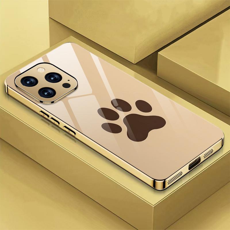 

Electroplated silver phone case for iPhone 17 16 15 14 13 12 Air ProMax Plus protection cover Brown paw print pattern For iPhone 14 золотий