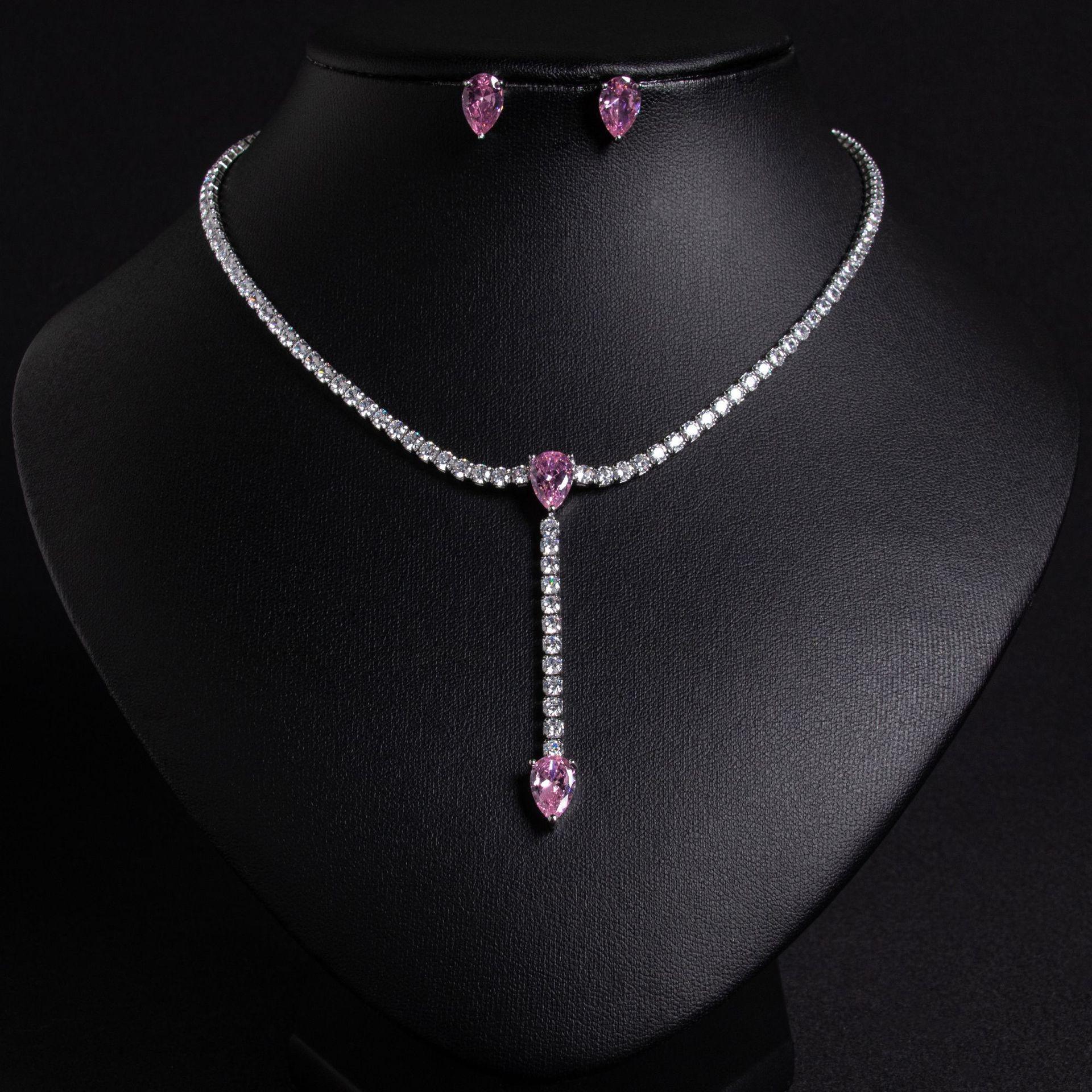 

Korean Style Zircon Stud Earrings & Pendant Necklace Set