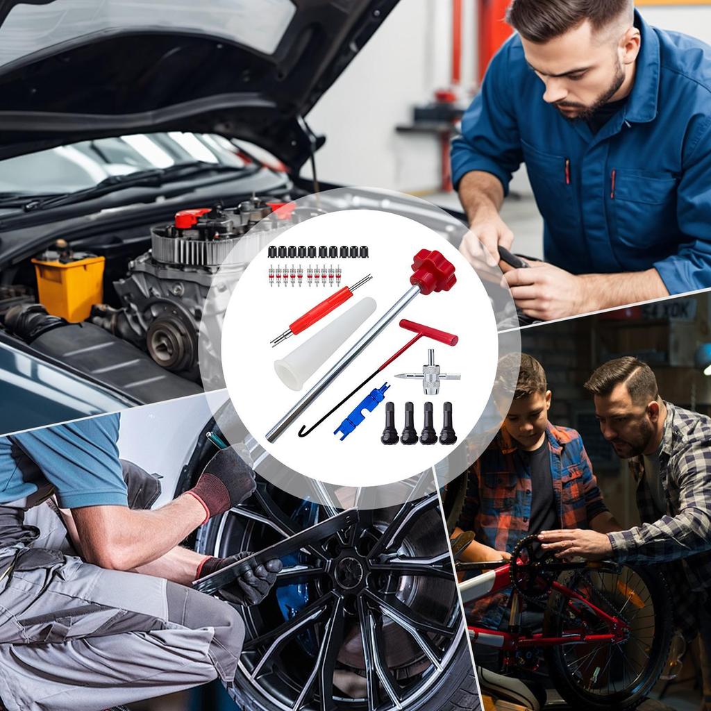Tire Valve Installer Tool Set 30Pieces Remover Tool Tire Valve Installer Tool Replacement Car Accessories T-Hook Repair Quick
