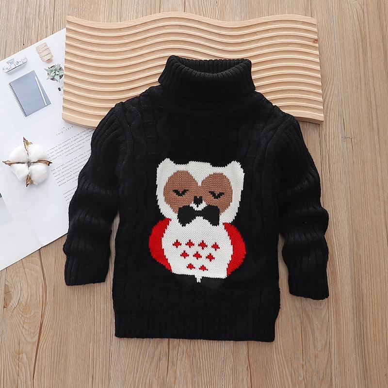 

Детские свитера осень и зима с длинными рукавами для мальчиков и девочек, вязаный свитер с мультяшным принтом и высоким воротом 140cm чёрный