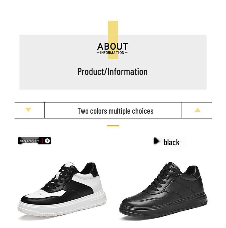 Men's Height Increasing Platform Shoes - 6CM Lift, Thick Sole, Cowhide Surface, Sports-Inspired, Fashionable Casual Footwear for Spring and Autumn