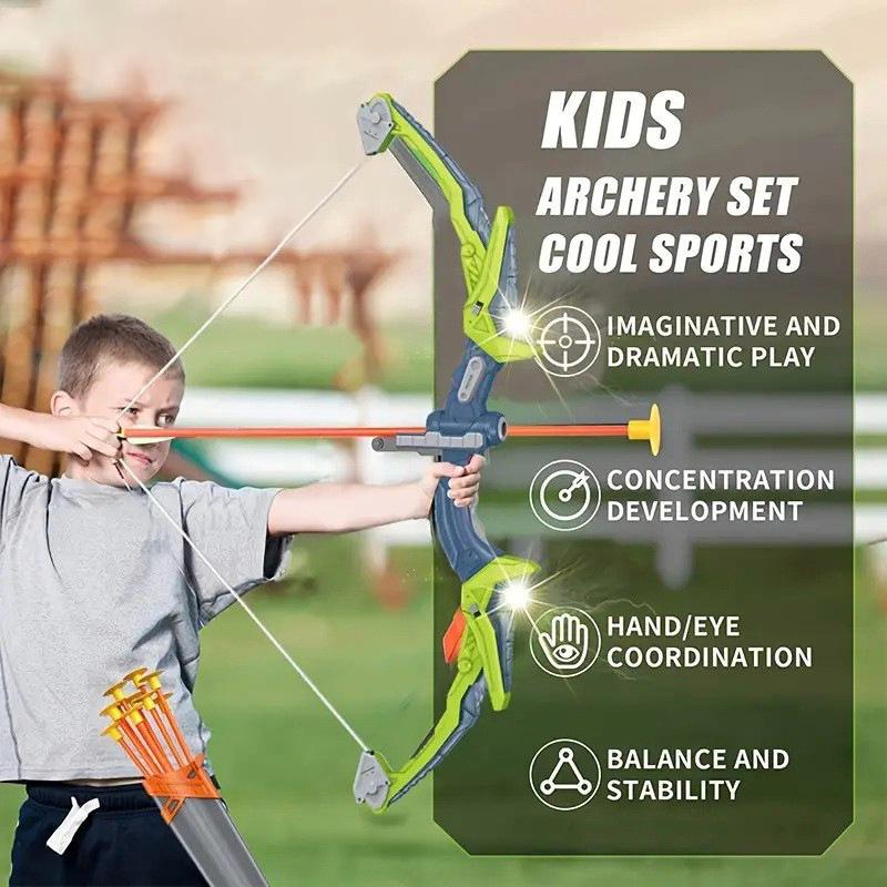 Non-Toxic Kids Archery Set Bow And Arrow Light-Up Recurve For Kids Toy For 3-12 Years Old Children Hunting Shooting Toy Christmas Gift