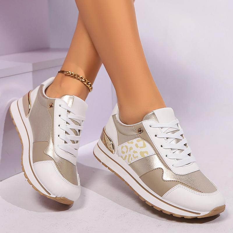 Fashion Mix Color Paltfrom Sneakers for Women Fashion Leopard Flat Heel Vulcanized Shoes Female Lace-Up Non-Slip Casual Walking Shoes