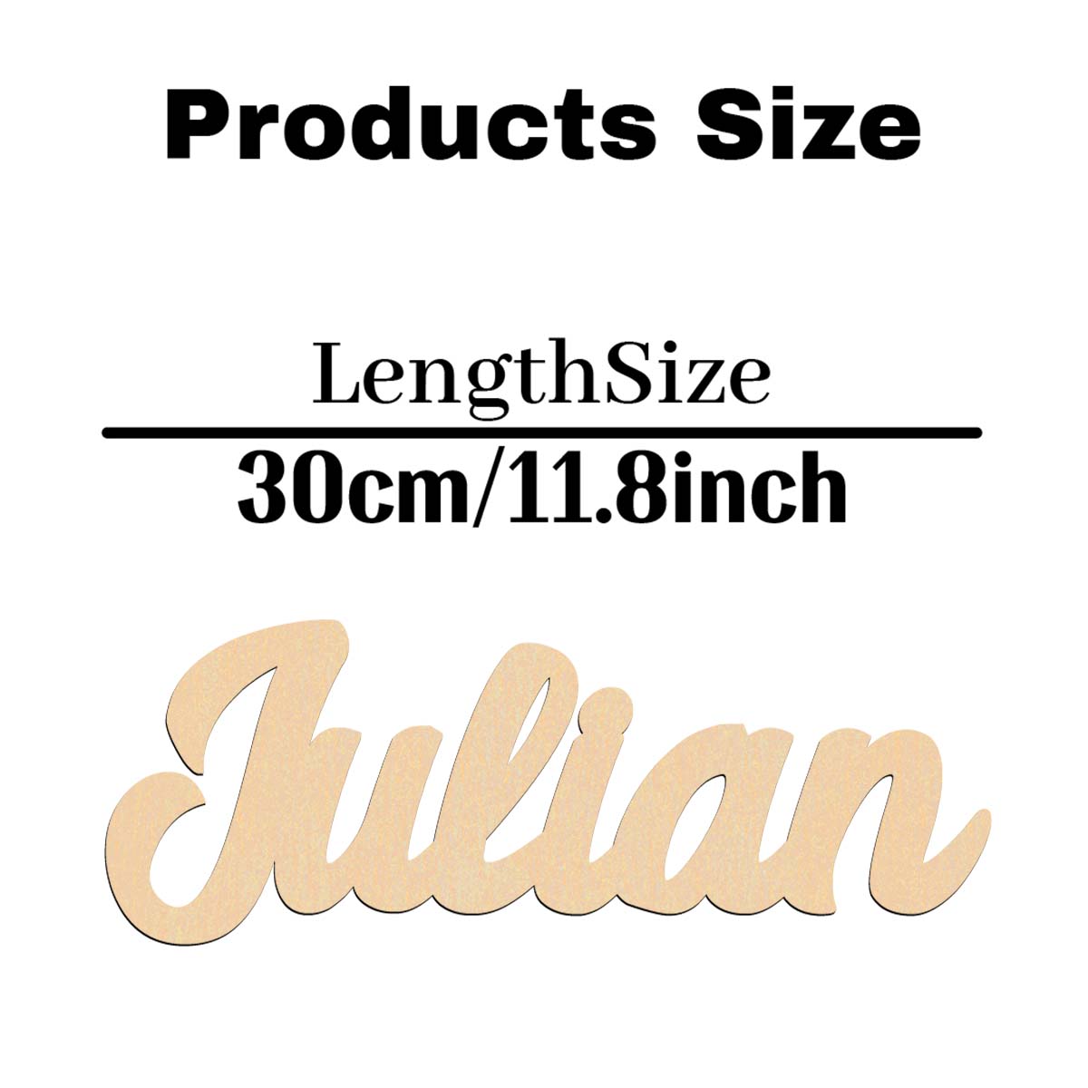 

1pc Funny Julian example Personalized Letter Wood Material Laser-Cut Sign Wooden Plaque Vertical Orientation Door Hanging Decor S30cmLength