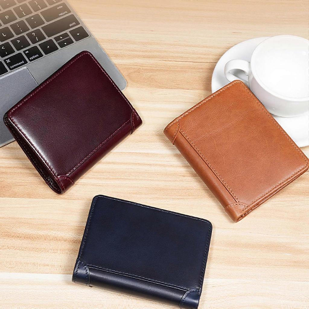 RFID Wallet Blocking Card Holder Travel Coin Purse Multi-functional Short Credit Cards Organizer Brown